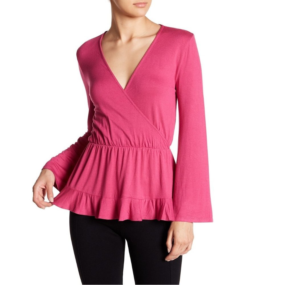 Free Press Pink Heel Ruffle Wrap Top